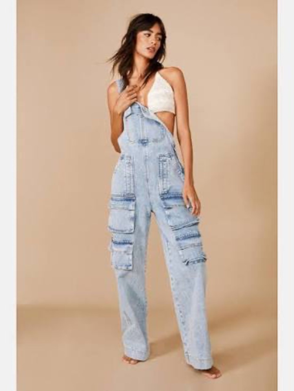 Nasty Gal 6 Pocket Detail Denim Utility Dungarees Overall